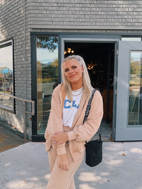 Wake Up Late Hoodie// Tan